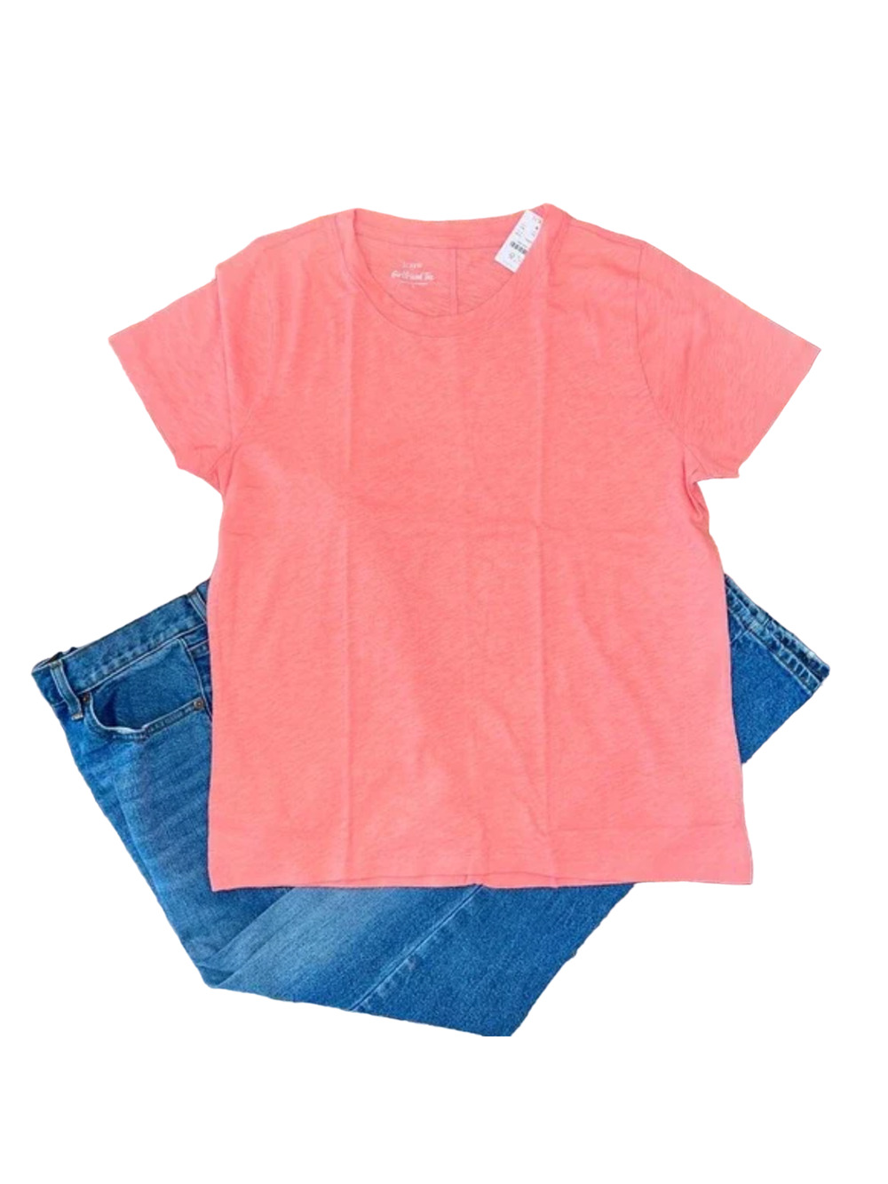NWT J. Crew Neon Capri Pink/Peach Girlfriend Crewneck Tee - SIZE L